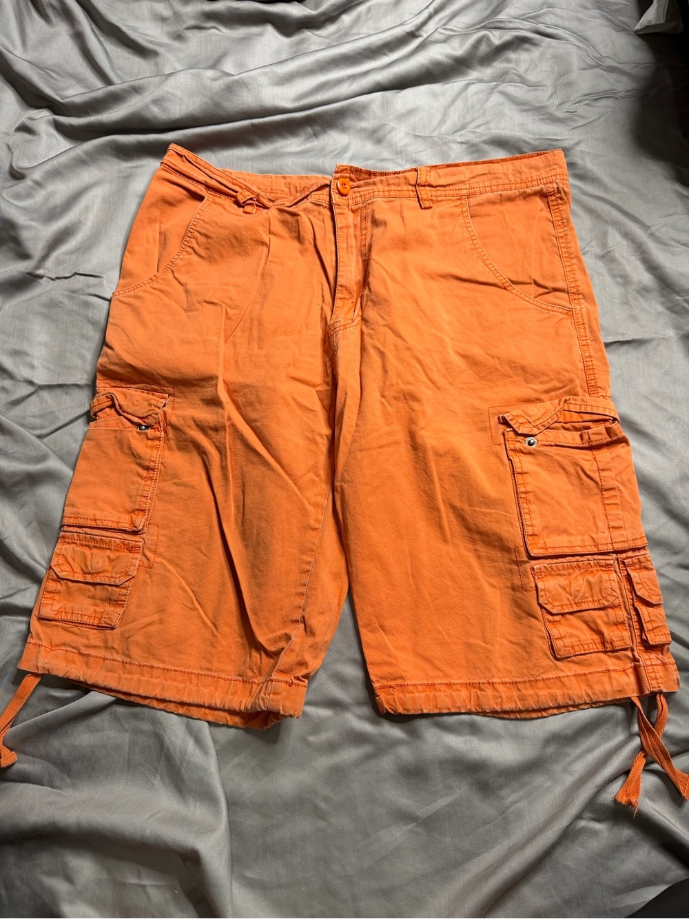 Men's Orange Cargo Shorts with Multiple Utility Pockets